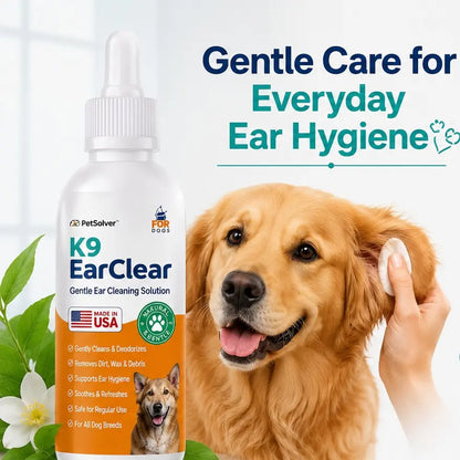 K9 Earclear Natural Ear Drops for Dogs - Soothes Irritation & Itching - Made in USA - Pet Grooming Supplement - 1Oz Dropper Bottle