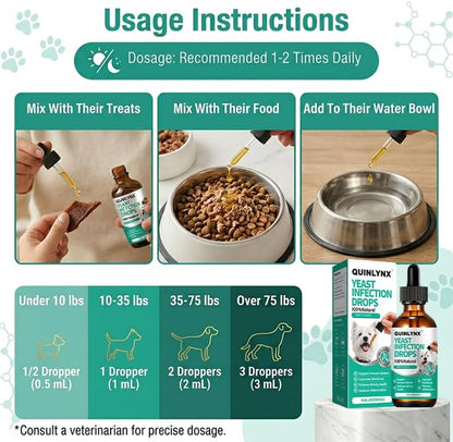 Dog Yeast Infection Treatment Drops – Treats Canine Ear & Paw Yeast Infections, Relieves Irritation, Inflammation & Allergies, Multivitamin Probiotic Supplement for Dogs