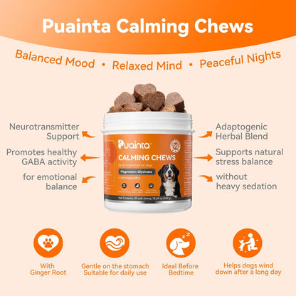 Calming Chews for Dogs, Dog Calming Supplement | Magnesium Glycinate, Melatonin & L-Theanine for Anxiety, Stress, Travel & Separation,90 Count