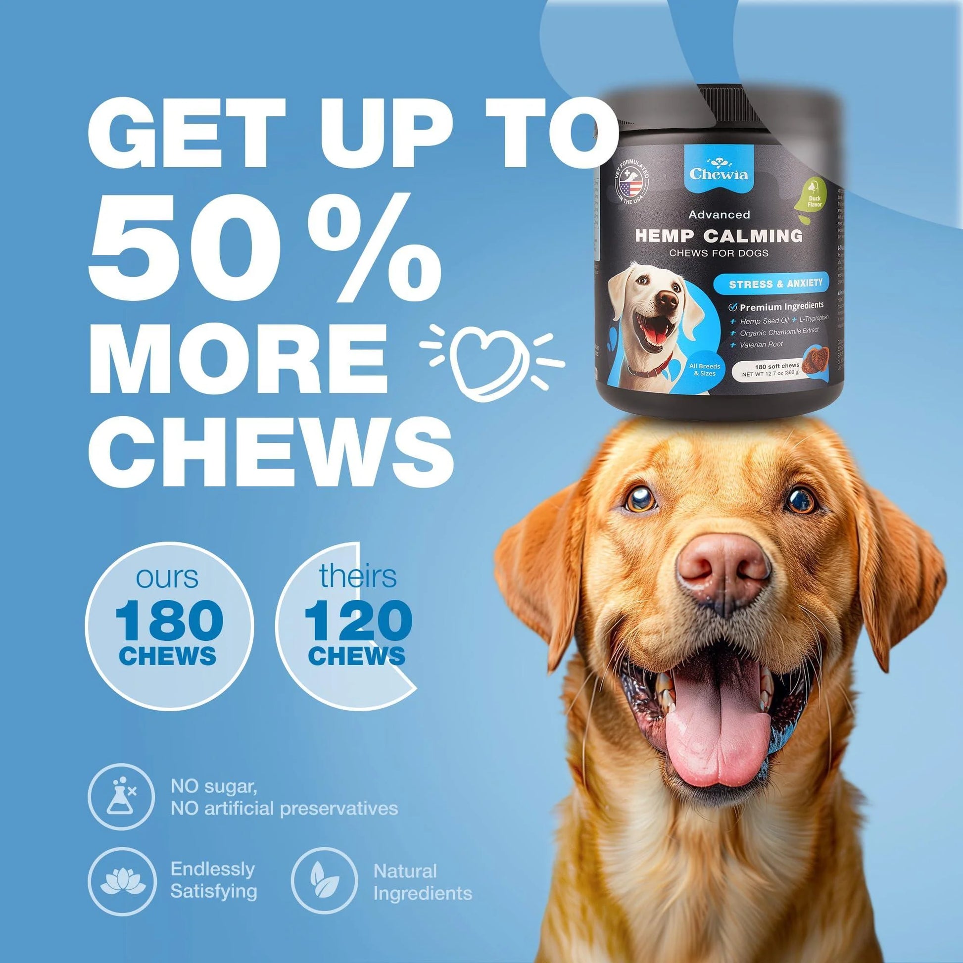 Calming Chews for Dogs Anxiety Dog Calming Treats with Melatonin Valerian Root 180 Chews