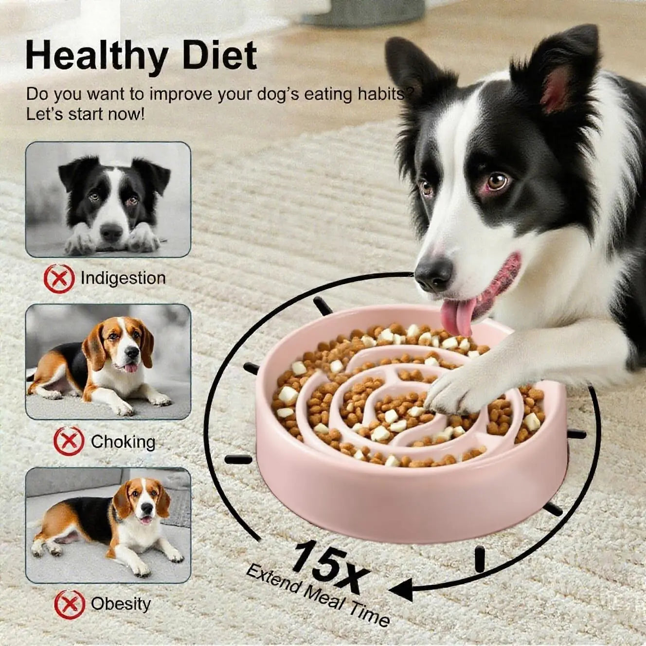 Plastic Dog Slow Feeder Bowl, Anti-Choke Design Ensures Safe Eating, Puzzle Snack Bowl Protects Neck, Pet Feeding Accessories