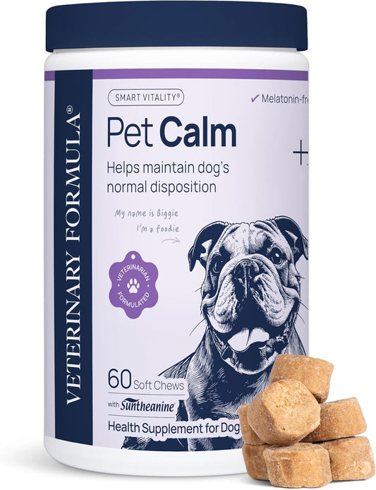 Pet Calm 60Ct – Vet-Formulated Calming Chews for Dogs with L-Theanine, L-Tryptophan for Behavior Support, Relaxation Treats, Puppy Chews for Stressful Situations, Dog Calming Aid